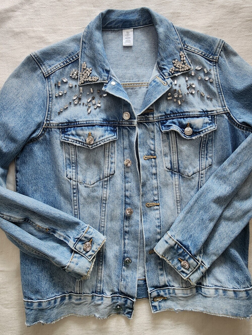 H&M &Denim Rhinestone Embellished Denim Jacket Light Wash Size 10